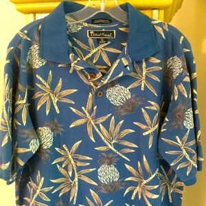 Knit Polo Large Mens short sleeve shirt blue & tan